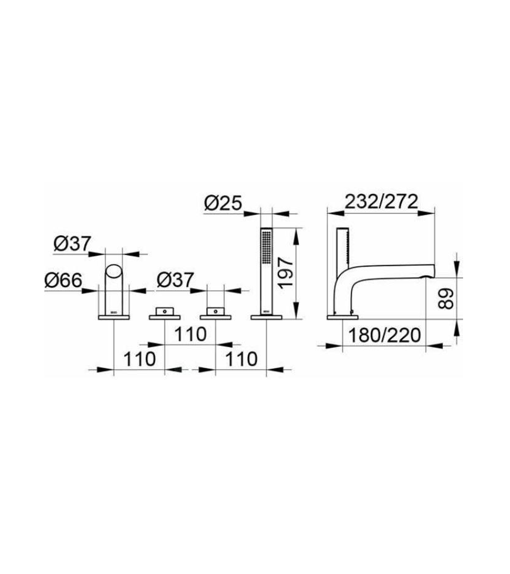 Keuco Edition 400 4-ių dalių vonios maišytuvas 232 mm, pasirinkite spalvą