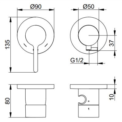 Keuco Edition 400 potinkinis dušo maišytuvas, dviejų krypčių, su dušo žarnos išvestimi ir laikikliu, pasirinkite spalvą