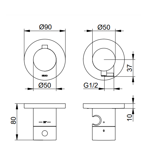 Keuco Edition 400 potinkinis termostatinis dušo maišytuvas, 2 krypčių, su dušo žarnos išvestimi ir laikikliu, pasirinkite spalvą