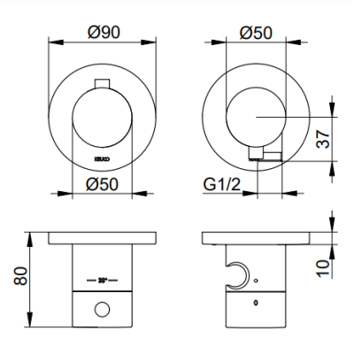 Keuco Edition 400 potinkinis termostatinis dušo maišytuvas, 2 krypčių, su dušo žarnos išvestimi ir laikikliu, pasirinkite spalvą