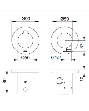 Keuco Edition 400 potinkinis termostatinis dušo maišytuvas, 3 krypčių, su dušo žarnos išvestimi ir laikikliu, pasirinkite spalvą