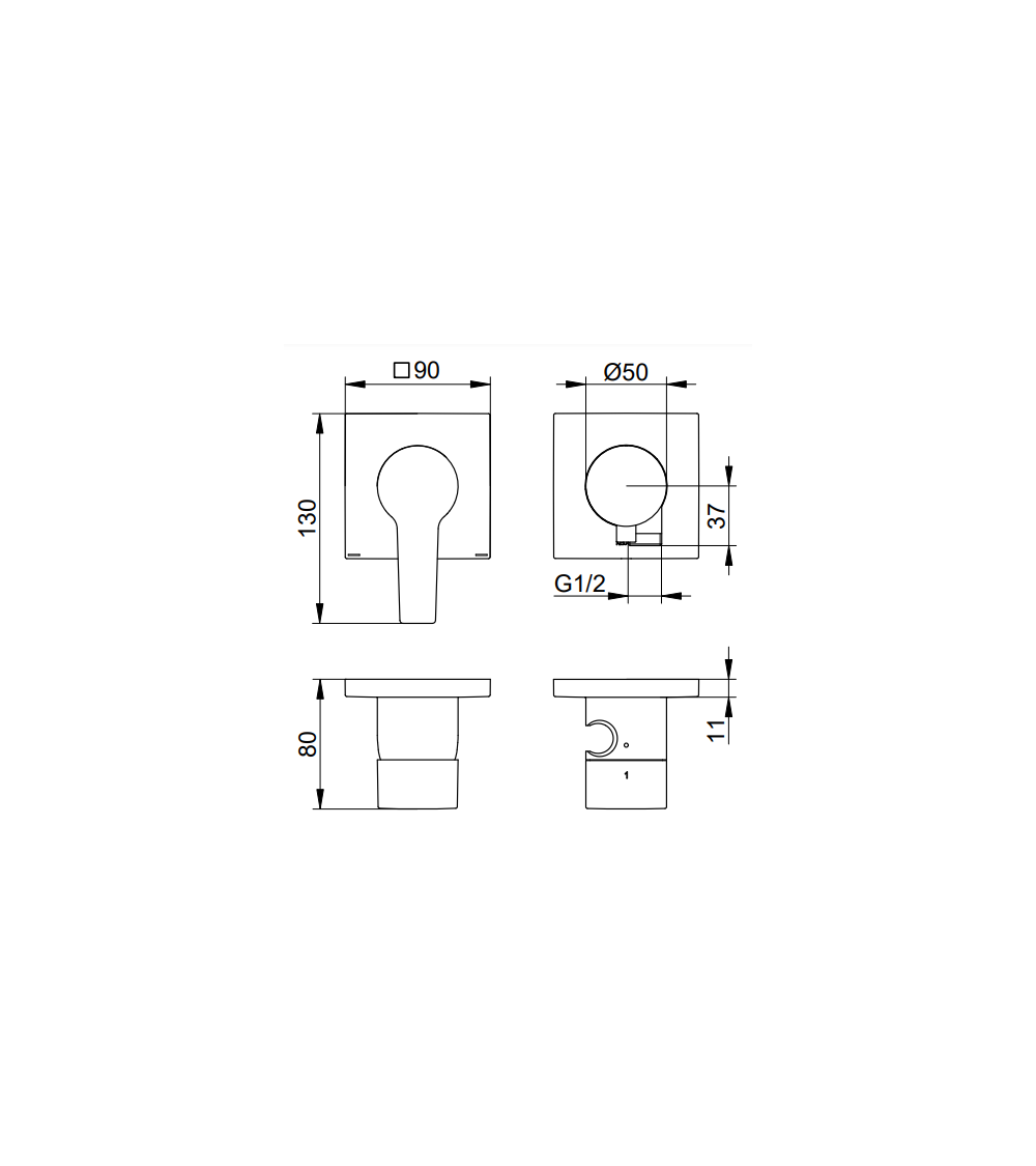 Keuco Edition 11 potinkinis dušo maišytuvas, dviejų krypčių, su dušo žarnos išvestimi ir laikikliu, pasirinkite spalvą