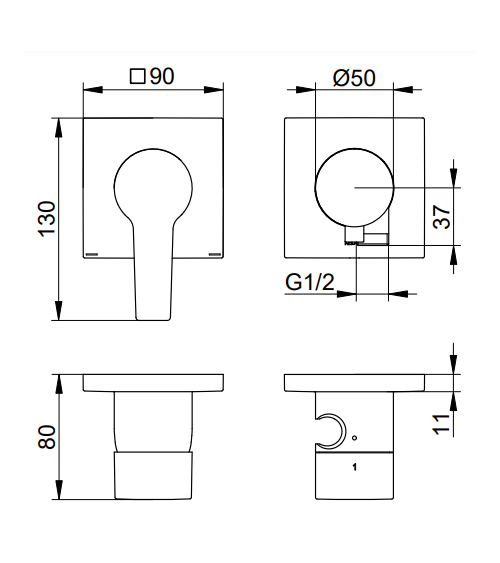 Keuco Edition 11 potinkinis dušo maišytuvas, dviejų krypčių, su dušo žarnos išvestimi ir laikikliu, pasirinkite spalvą