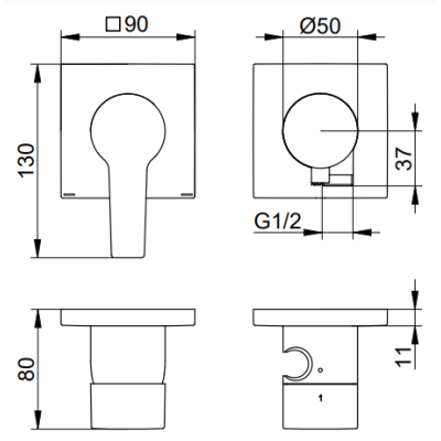 Keuco Edition 11 potinkinis dušo maišytuvas, dviejų krypčių, su dušo žarnos išvestimi ir laikikliu, pasirinkite spalvą