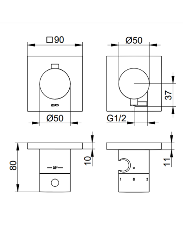 Keuco Edition 11 potinkinis termostatinis dušo maišytuvas, 3 krypčių, su dušo žarnos išvestimi ir laikikliu, pasirinkite spalvą