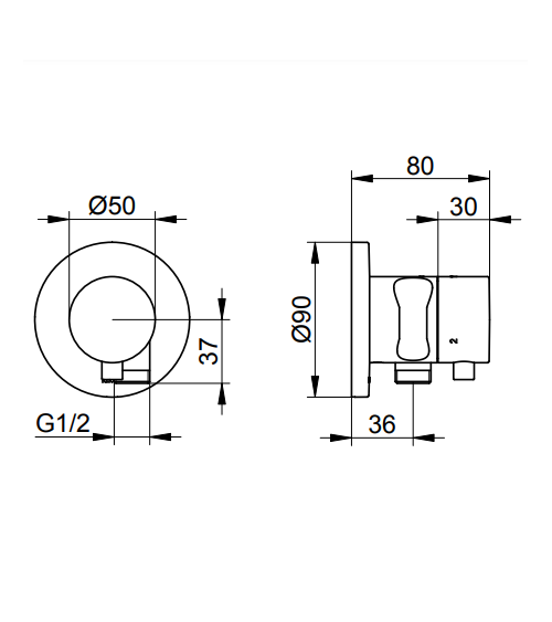 Keuco IXMO trijų krypčių diverteris su dušo žarnos išvestimi ir laikikliu, apvali apdaila, pasirinkite spalvą