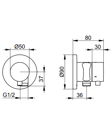 Keuco IXMO trijų krypčių diverteris su dušo žarnos išvestimi ir laikikliu, apvali apdaila, pasirinkite spalvą