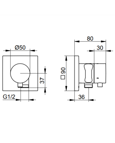 Keuco IXMO trijų krypčių diverteris su dušo žarnos išvestimi, laikikliu, kvadratine apdaila, pasirinkite spalvą