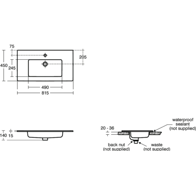 KOMPLEKTAS: Ideal Standard Eurovit pakabinama vonios spintelė su praustuvu 80 cm (815 x 450 x 565 mm)