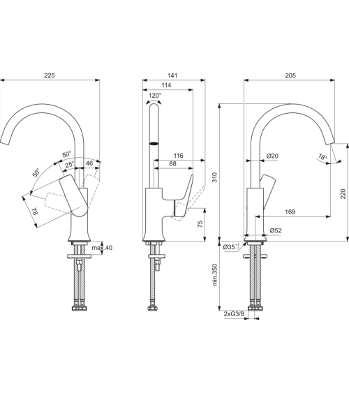 Ideal Standard La Dolce Vita aukštas praustuvo maišytuvas BD658A5, pasirinkite spalvą
