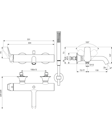 Ideal Standard La Dolce Vita vonios maišytuvas su dušo komplektu BD667A5, pasirinkite spalvą