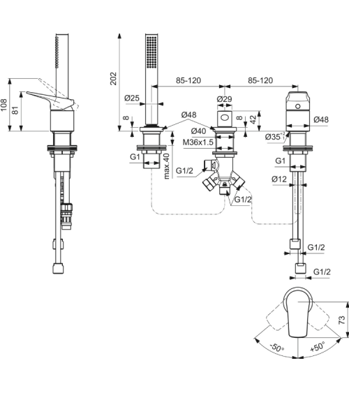 Ideal Standard La Dolce Vita 3-jų dalių maišytuvas voniai BD670AA, pasirinkite spalvą