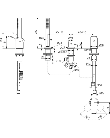 Ideal Standard La Dolce Vita 3-jų dalių maišytuvas voniai BD670AA, pasirinkite spalvą