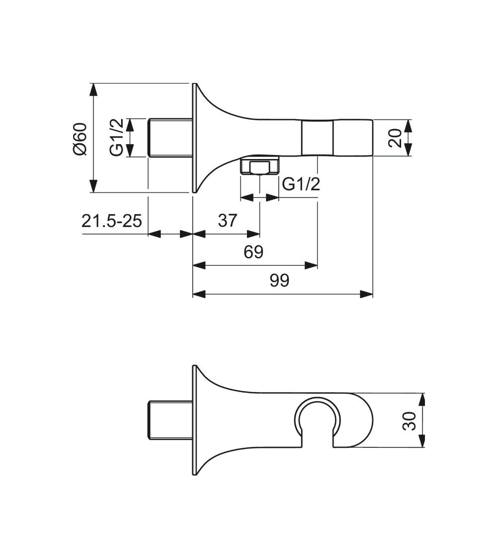 Ideal Standard La Dolce Vita rankinio dušelio laikiklis su išvadu iš sienos BD682AA, pasirinkite spalvą