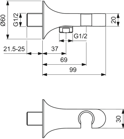Ideal Standard La Dolce Vita rankinio dušelio laikiklis su išvadu iš sienos BD682AA, pasirinkite spalvą