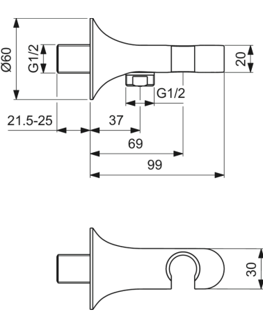 Ideal Standard La Dolce Vita rankinio dušelio laikiklis su išvadu iš sienos BD682AA, pasirinkite spalvą