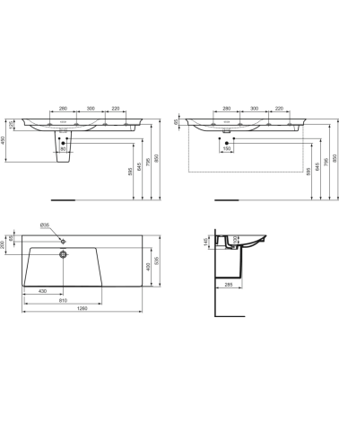 Ideal Standard La Dolce Vita  praustuvas 1260x535x145, baltos spalvos, su anga maišytuvui ir perlaja