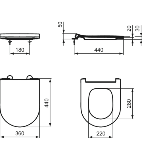 Ideal Standard La Dolce Vita klozeto dangtis, soft-close, lengvai nuimamas, plonas, baltos spalvos