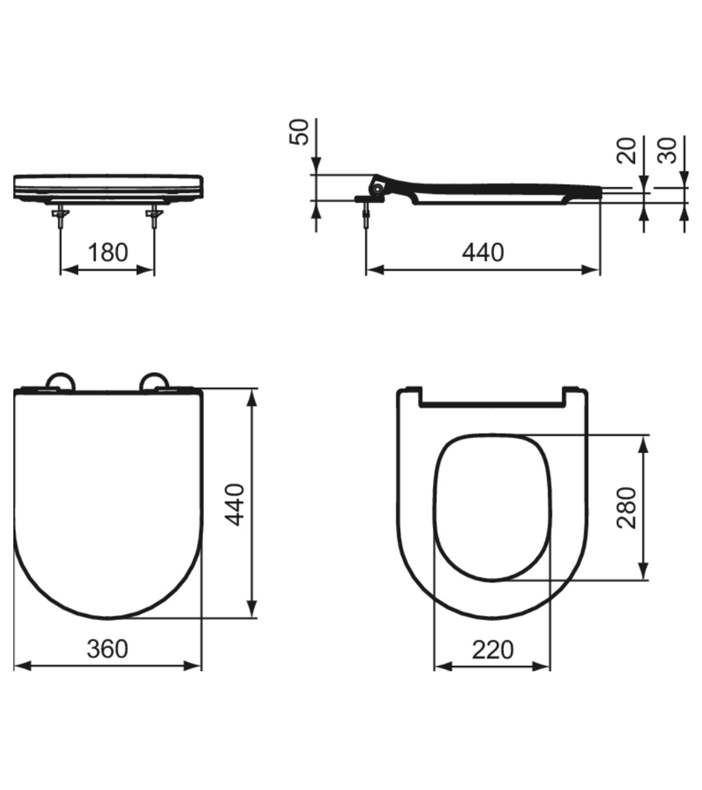 Ideal Standard La Dolce Vita klozeto dangtis, soft-close, lengvai nuimamas, plonas, baltos spalvos