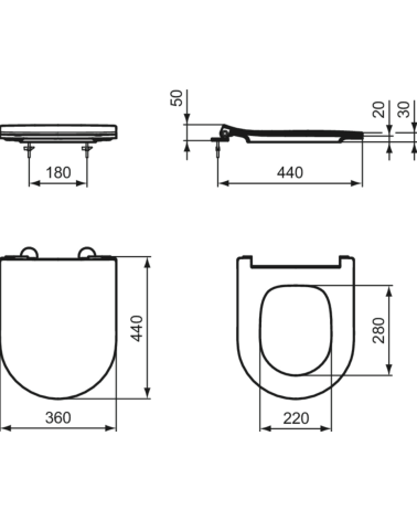Ideal Standard La Dolce Vita klozeto dangtis, soft-close, lengvai nuimamas, plonas, baltos spalvos