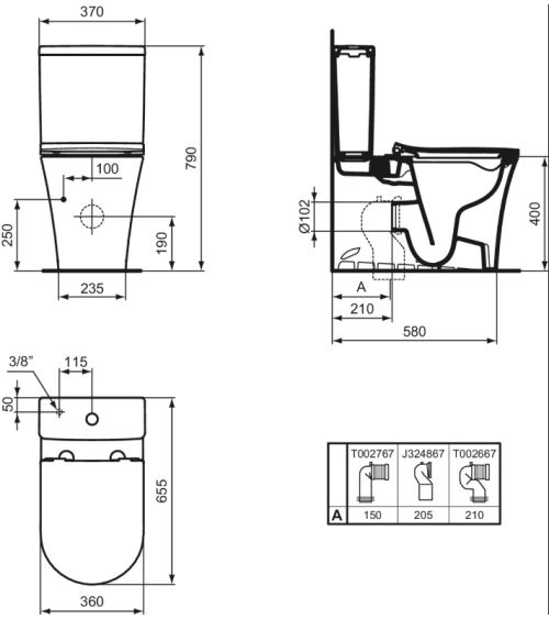 Ideal Standard La Dolce Vita pastatomo klozeto bakelis, 4,5/3L vandens prijungimas iš bakelio apačios