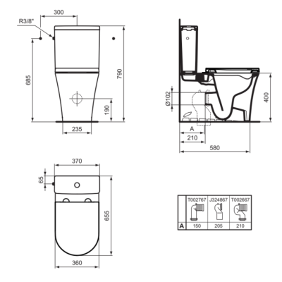 Ideal Standard La Dolce Vita pastatomo klozeto bakelis, 4,5/3L šoninis vandens prijungimas