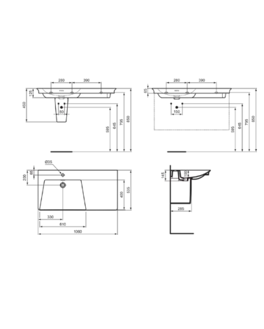 Ideal Standard La Dolce Vita  praustuvas 1060x535x145, baltos spalvos, su anga maišytuvui ir perlaja