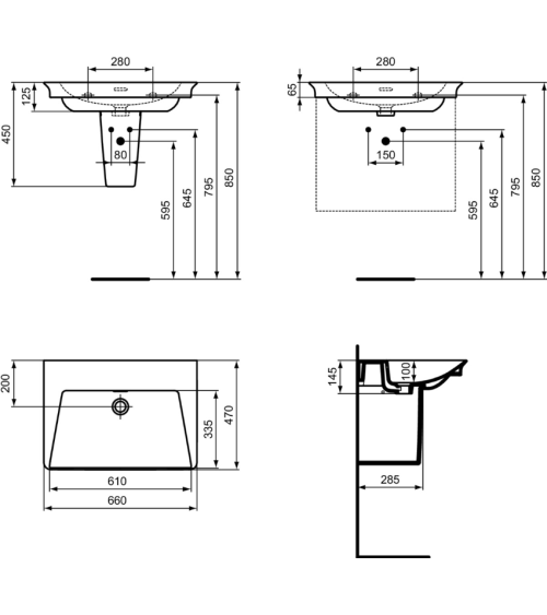 Ideal Standard La Dolce Vita praustuvas 660x470x145, baltos spalvos, be angos maišytuvui, su perlaja