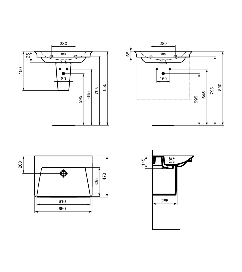 Ideal Standard La Dolce Vita praustuvas 660x470x145, baltos spalvos, be angos maišytuvui, su perlaja