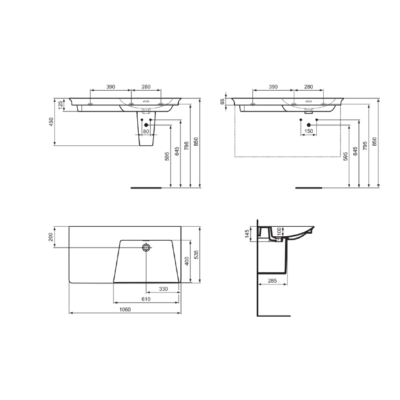 Ideal Standard La Dolce Vita  praustuvas 1060x535x145, baltos spalvos, be angos maišytuvui, su perlaja