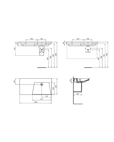Ideal Standard La Dolce Vita  praustuvas 1060x535x145, baltos spalvos, be angos maišytuvui, su perlaja