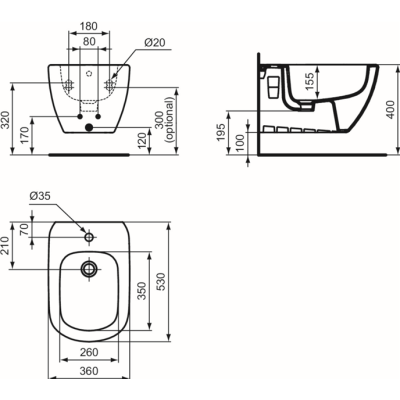 Ideal Standard Tesi pakabinama bidė, baltos matinės sp.