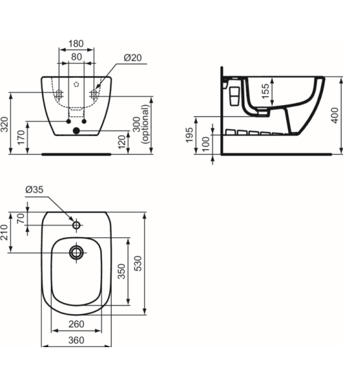 Ideal Standard Tesi pakabinama bidė, baltos matinės sp.