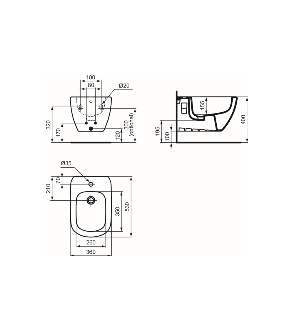 Ideal Standard Tesi pakabinama bidė, baltos matinės sp.