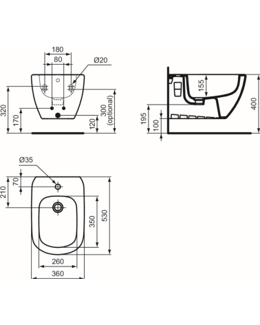 Ideal Standard Tesi pakabinama bidė, baltos matinės sp.