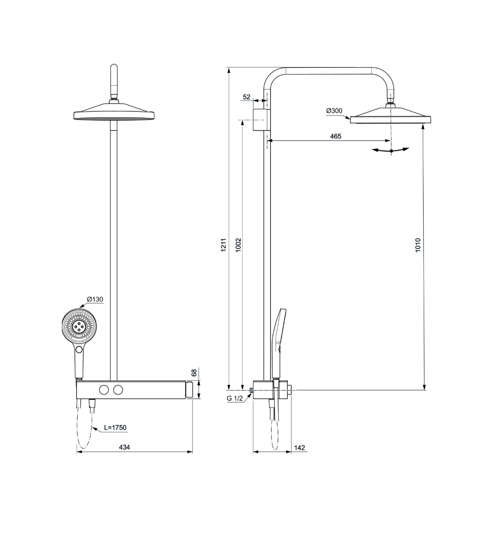 Ideal Standard Solos termostatinė dušo sistema, chromo spalvos