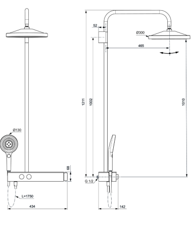 Ideal Standard Solos termostatinė dušo sistema, chromo spalvos