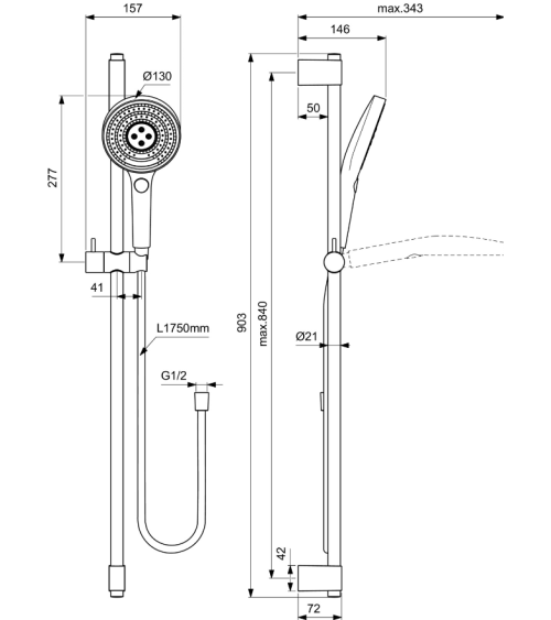 Ideal Standard Idealrain Solos rankinio dušelio komplektas, be maišytuvo, 900 mm, pasirinkite spalvą