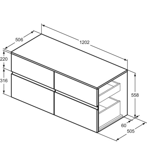Ideal Standard Finesse pakabinama spintelė su stalviršiu, 120 x 50 cm, pasirinkite spalvą