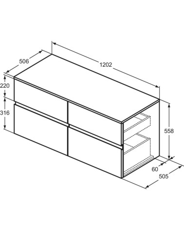 Ideal Standard Finesse pakabinama spintelė su stalviršiu, 120 x 50 cm, pasirinkite spalvą