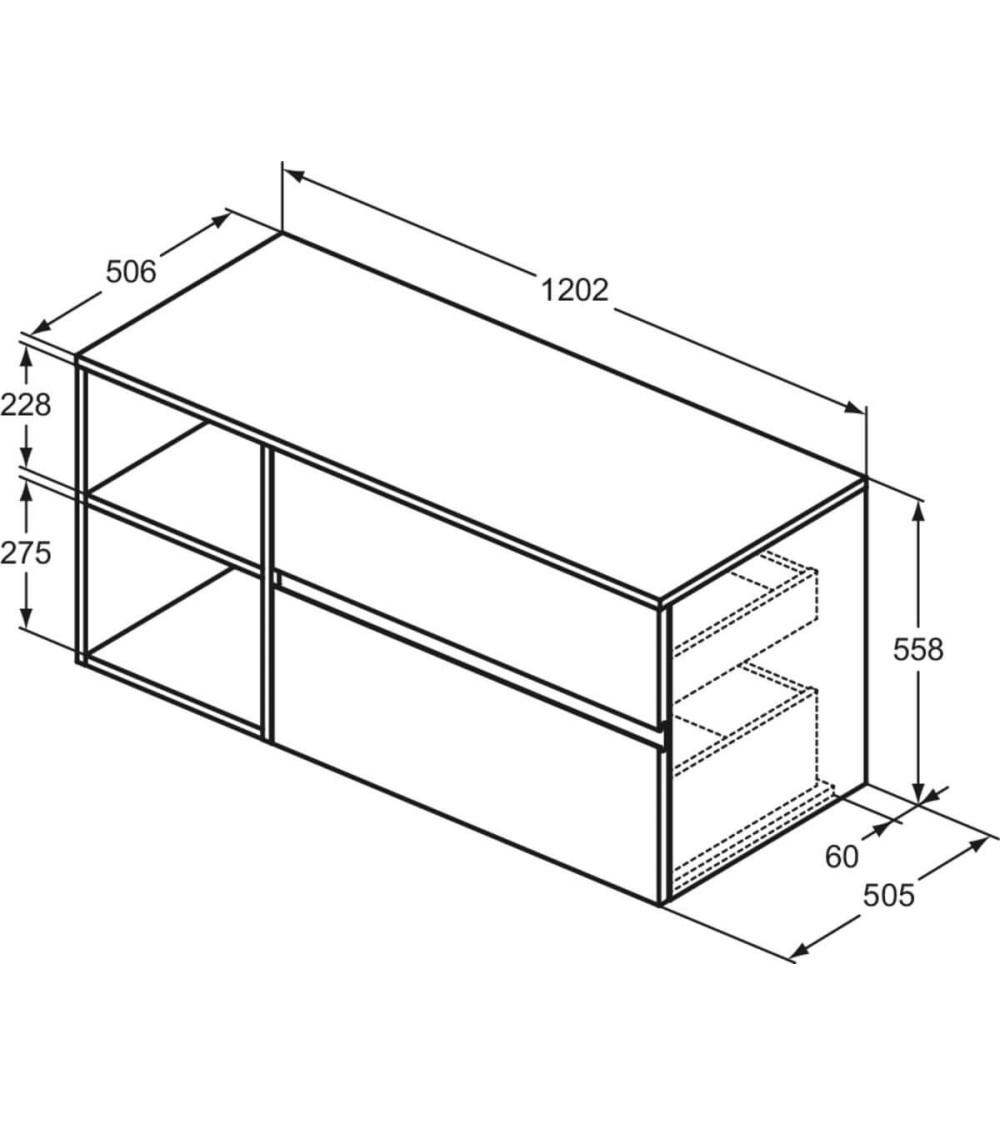 Ideal Standard Finesse pakabinama spintelė su stalviršiu ir dviem stalčiais, 120 x 50 cm, pasirinkite spalvą