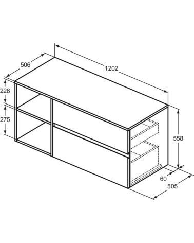 Ideal Standard Finesse pakabinama spintelė su stalviršiu ir dviem stalčiais, 120 x 50 cm, pasirinkite spalvą