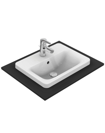 Ideal Standard CONNECT į stalviršį įleidžiamas praustuvas, 50 cm, su skyle maišytuvui, baltos blizgios spalvos