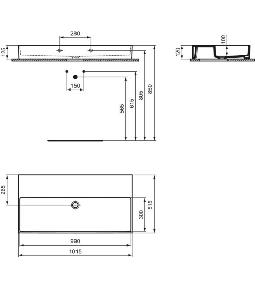 Ideal Standard Solos Vanity Basin pakabinamas praustuvas 1015x515x120 mm, be skylės maišytuvui, pasirinkite spalvą