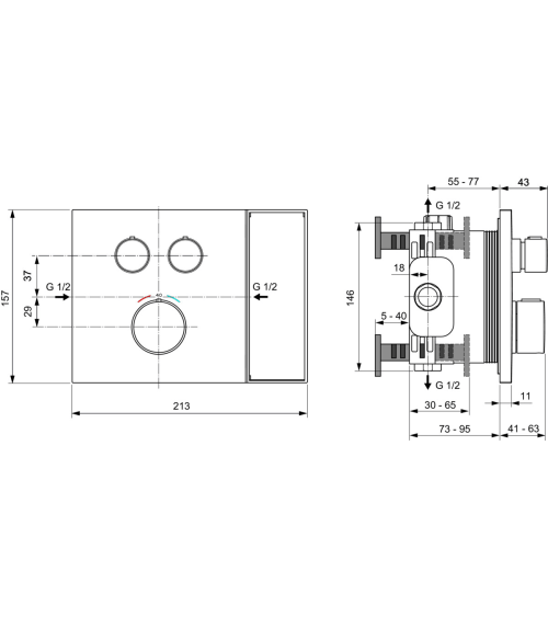 Ideal Standard CeraTherm Navigo Solos potinkinis termostatinis dušo maišytuvas, pasirinkite spalvą
