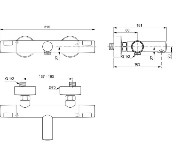 Ideal Standard Ceratherm T25N termostatinis vonios/dušo maišytuvas, pasirinkite spalvą