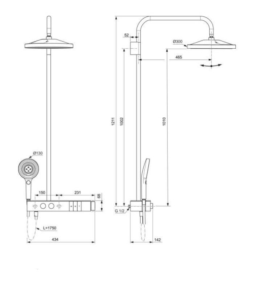 Ideal Standard Ceratherm Solos termostatinė dušo sistema su XXL lentynėle, pasirinkite spalvą