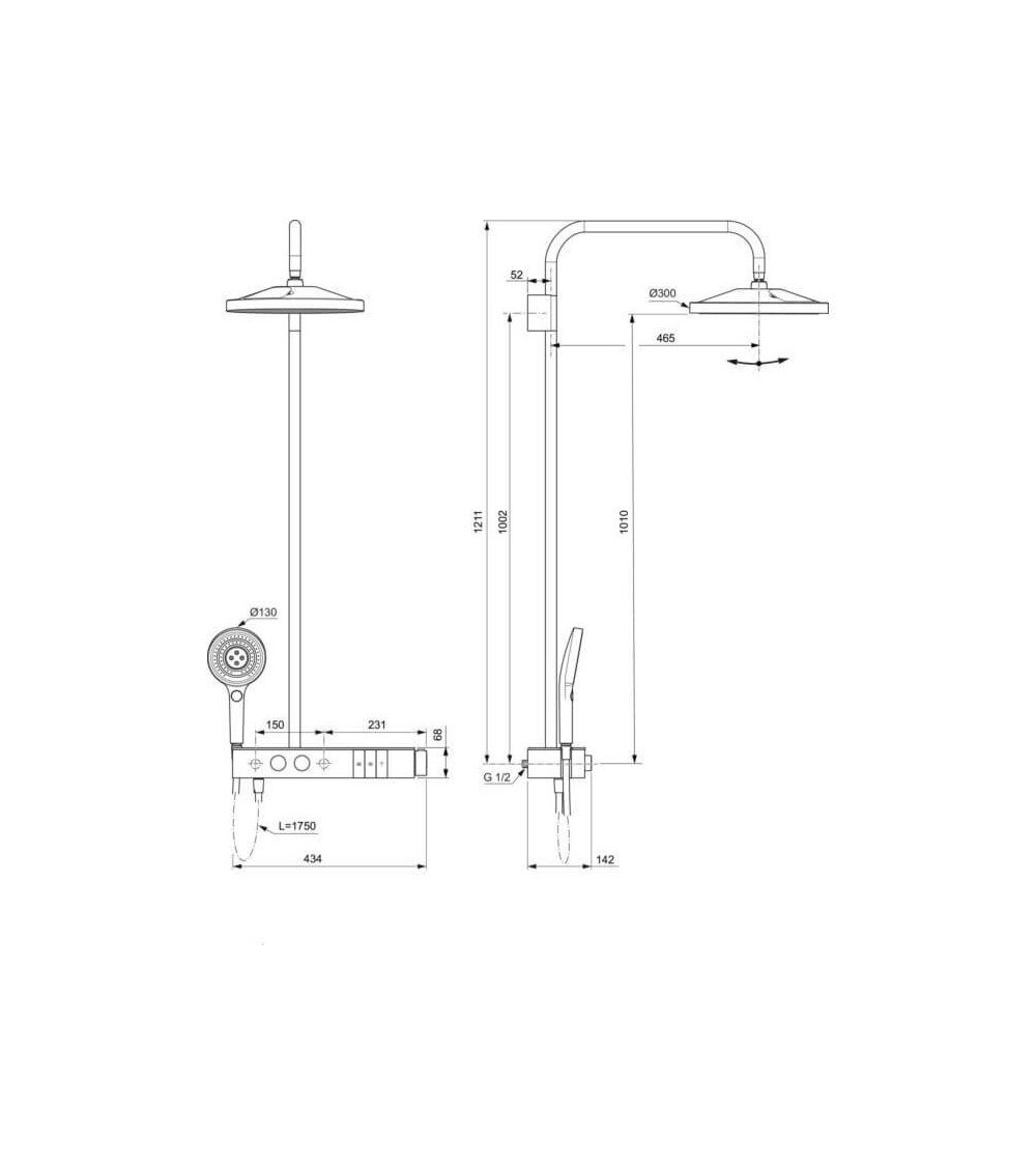 Ideal Standard Ceratherm Solos termostatinė dušo sistema su XXL lentynėle, pasirinkite spalvą