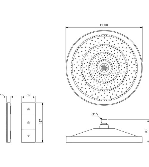 Ideal Standard Solos lietaus dušo galva 3-funkcijų, 300 mm, pasirinkite spalvą